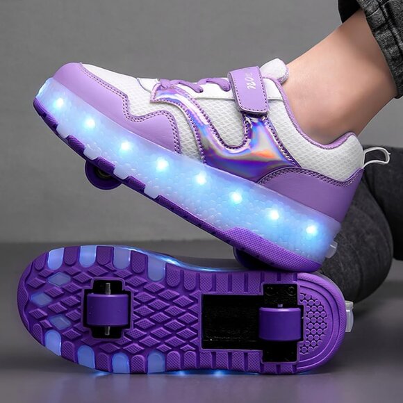 Kid's Purple New Upgraded Wheels Shiny Dark Roller Skates Skate Beautiful Shoes - Picture 6 of 7